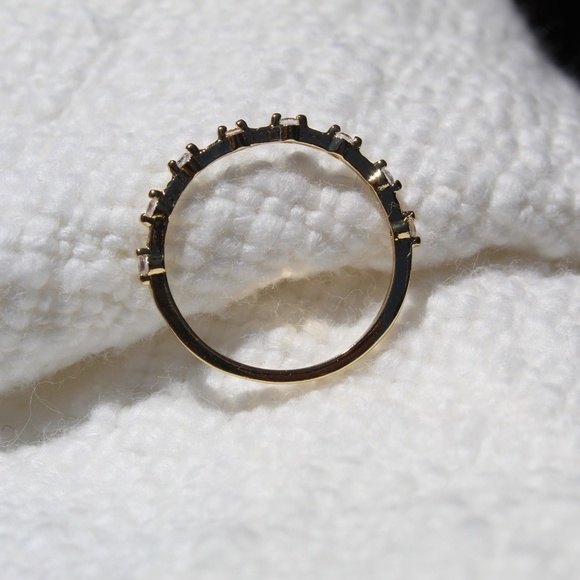 Sterling Silver Gold Band with Simulated Diamond Row - Picture 4 of 10